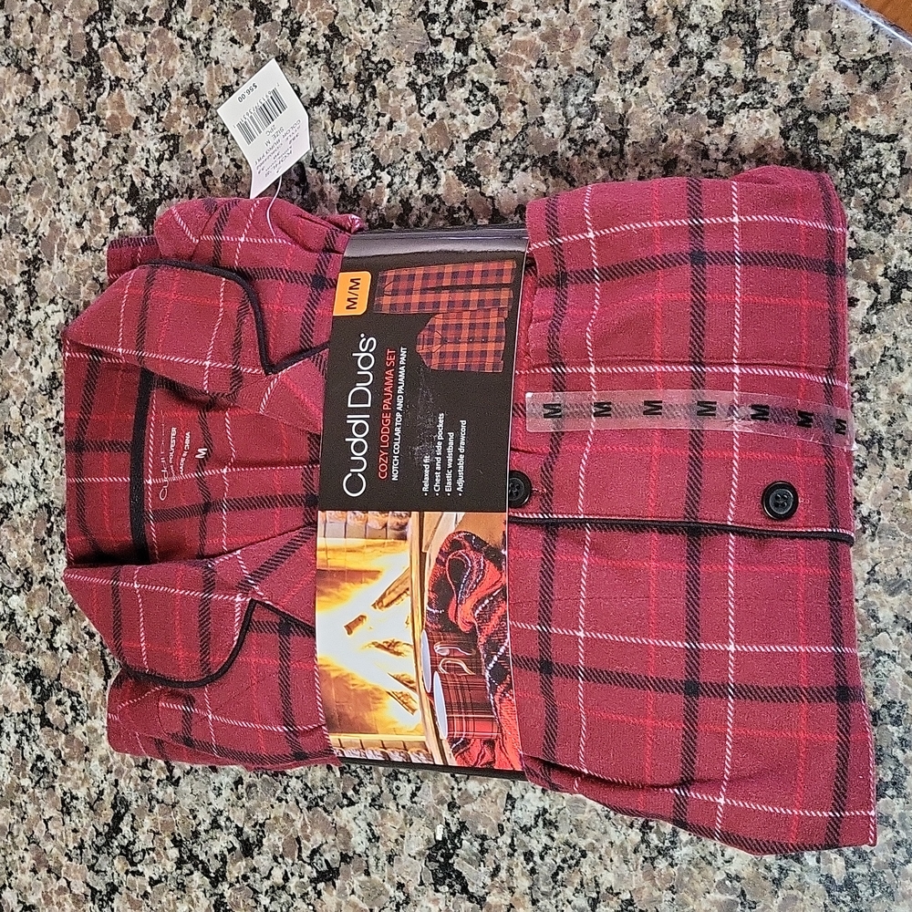 Mens 2 piece Cuddle duds medium pj's red plaid new w tags soft